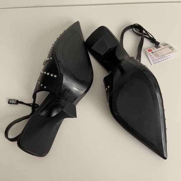Zara Sexy Edgy Studded Sling Back Heels Black Size 36 - Picture 10 of 11